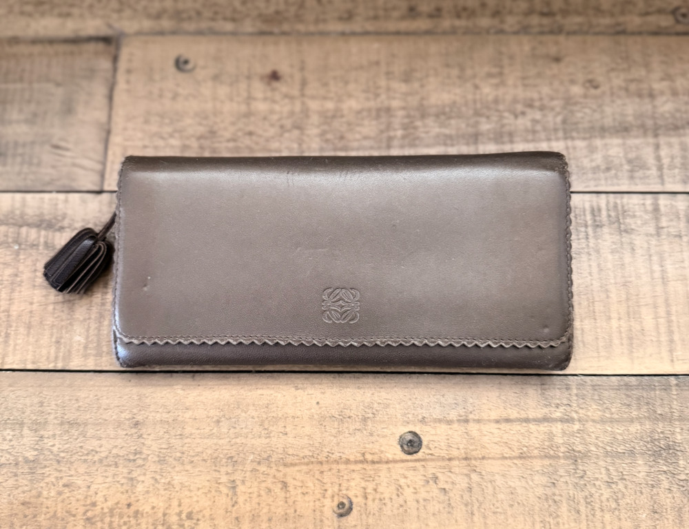 Loewe Wallet Womens Brown Leather Continental Tassel Zip Anagram Logo Spain